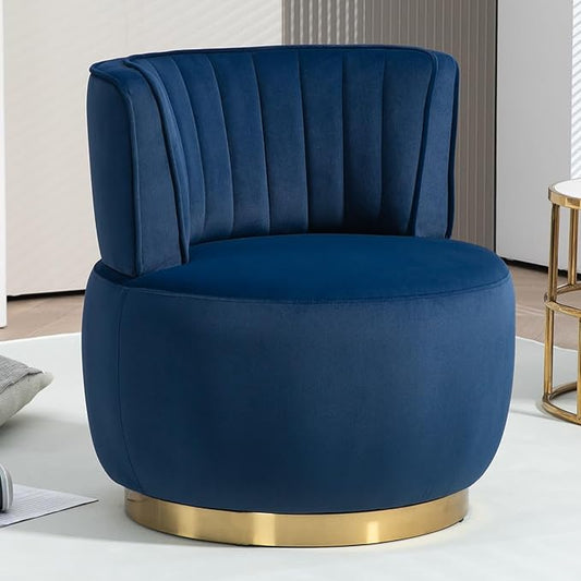 360 Swivel Barrel Chair Velvet Modern Accent Chair Upholstered Mid Century Comfy Arm Chair Round Sherpa Side Chair for Nursery Living Room Bedroom Office Waiting Room Blue