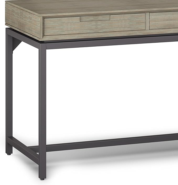 SIMPLIHOME Banting Desk - 72 Inch Wide Solid Wood and Metal Writing Desk in Distressed Grey Modern Industrial Home Office Computer Table for Study with 2 Drawers and Flip-Down Keyboard Tray