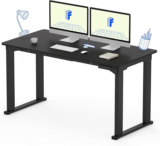 FLEXISPOT 4 Legs Standing Desk 55 x 28 Inch Electric Adjustable Height with Splice Board Home Office Sit Stand Up Desk Black Top + Black Frame