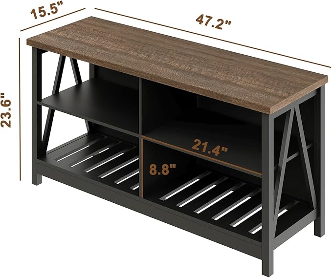 ChooChoo Farmhouse TV Stand for TVs up to 55 Inch Modern Entertainment Center with 4 Open Shelves &amp Built-in Cable Holes Media TV Console for Living Room Bedroom Black