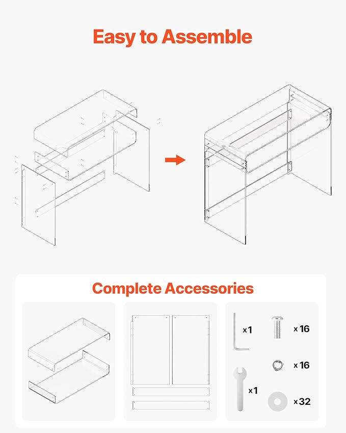 VEVOR Acrylic Desk Clear Laptop Study Desk with Storage Shelf Modern Transparent Console Table for Home Office Living Room Bedroom Entryway 33.5 W x 15.7 D x 29.5 H