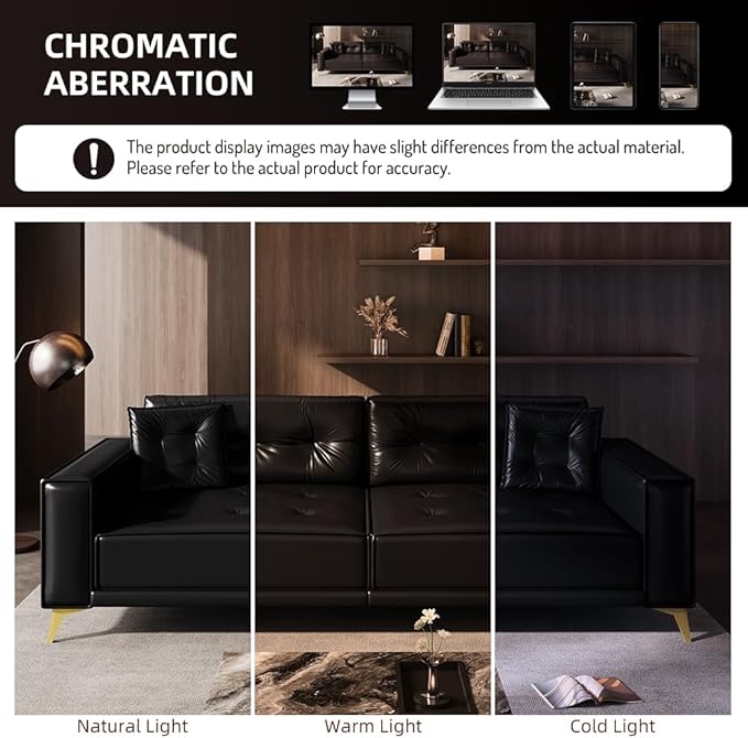 KEIKI 92.1 King Size Pull Out Sofa Bed 3-in-1 Faux Leather Convertible Sleeper Clouch with 2 Pillows 4-Seater Sofa Bed for Living Room Apartment Office Black