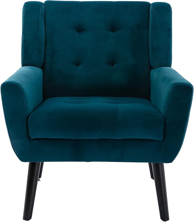 Modern Velvet Accent Chair/Living Room Chair/Arm Chair/Lounge Chair with Solid Wood LegsSuitable for Clubs Living Rooms Offices Balconies (Teal)