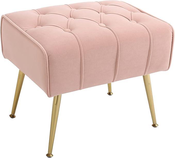 Velvet Accent Chair with Ottoman Modern Lounge Chair with Wing Backrest &amp Metal Legs Upholstered Single Leisure Sofa Chair Reading Chair for Living Room Bed Room Office (Pink)
