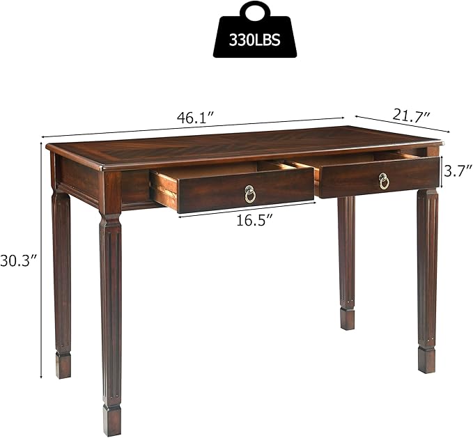 Solid Wood Writing Desk Home Office Desks with 2 Storage Drawers 46.1 Mid-Century Modern Walnut Tables Secretary Desk for Home Office Easy Assembly Vanity Desk Study Table Station BSZD1258