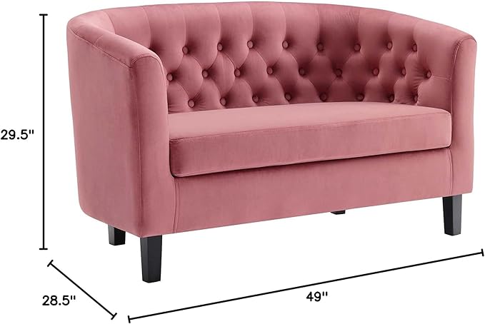 Modway Prospect Channel Tufted Performance Velvet Modern Loveseat Dusty Rose