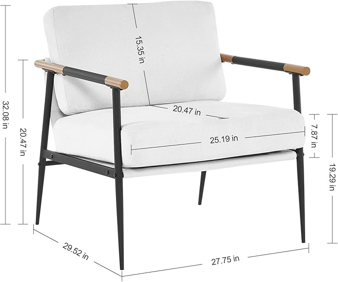 MIRASON Accent Arm Chair for Living Room Mid Century Modern Accent Reading Side Chair Upholstered Lounge Chair with Comfy Cushion and Metal Frame for Bedroom Office (Beige)