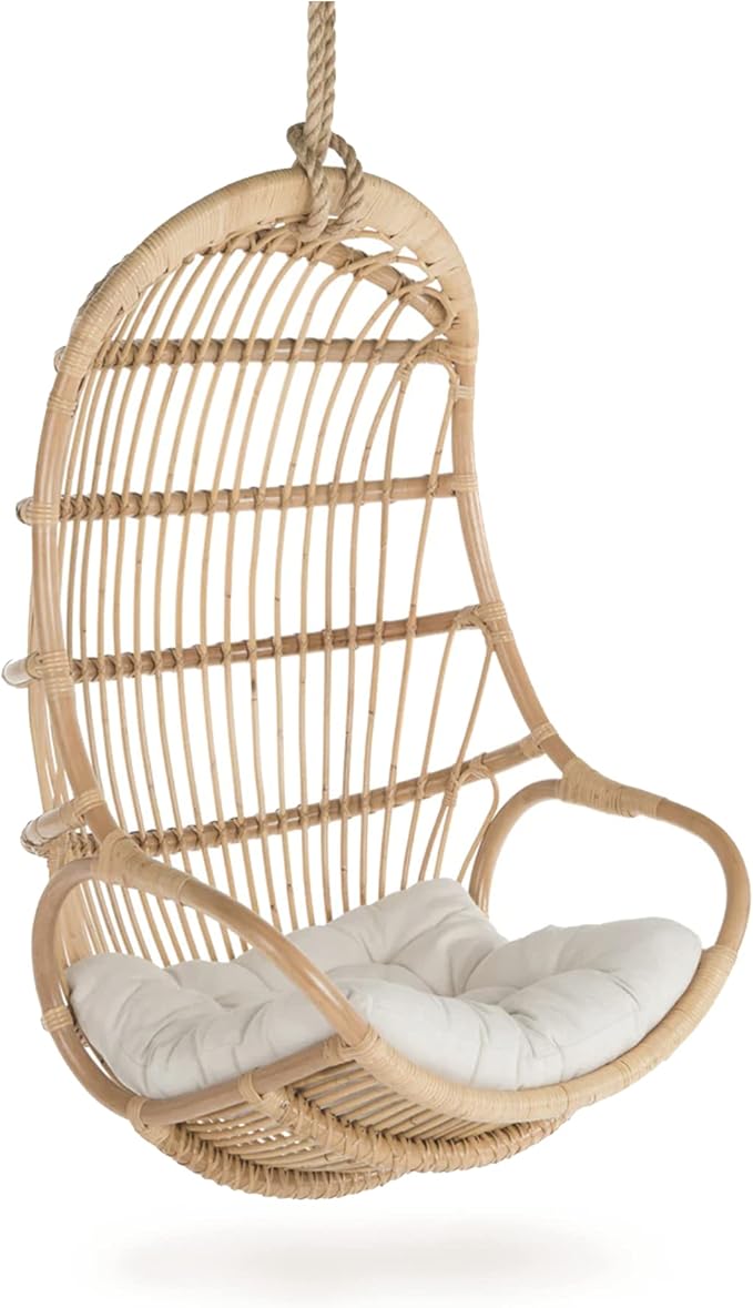 KOUBOO Hanging Rattan Swing Chair with Seat Cushion Handwoven Natural Rattan Chair Coastal Home Decor Furniture for Bedroom Living Room &amp Sun Room Natural