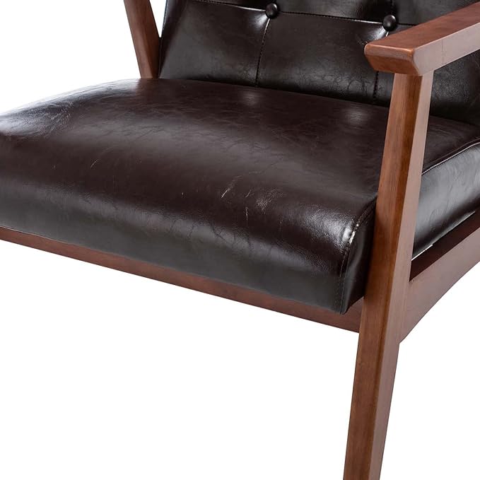 Convenience Concepts Take a Seat Natalie Accent Armchair and Ottoman Set 27.5 - Mid-Century Modern Lounge Chair with Foot Stool Set for Living Room Bedroom Espresso Faux Leather