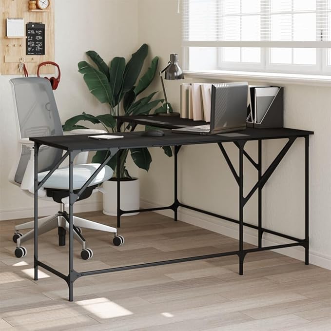 Computer Desk Office Table Writing Table Computer Desk Black 149 x 149 x 75 cm Wood Material