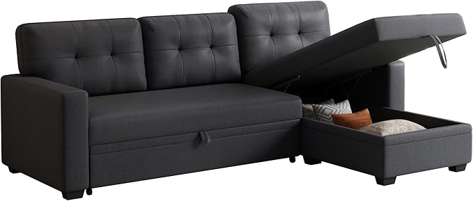 Ball &amp Cast Convertible Sectional Sleeper Sofa Bed L Shaped 4 in 1 Pull Out Couch with Reversible Storage Chaise &amp Removable Back CushionsSleeper Corner Pull Out Sofa Bed Couch for Living Roo