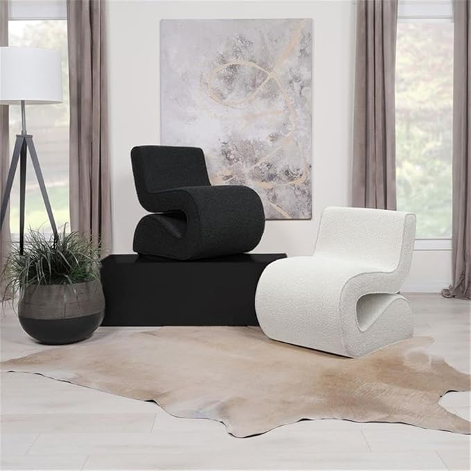 Pemberly Row Fabric Upholstered Armless Accent Chair Charcoal Bouclé Curved Design 29.5 H x 22.75 W x 29.75 D Modern Style Cozy Living Room or Bedroom Seating