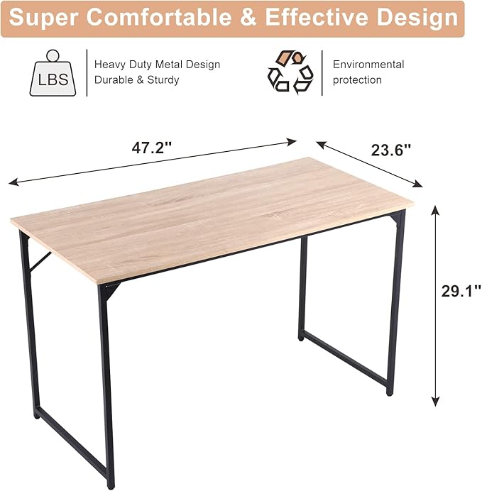 BLKMTY 47 Computer Desk Home Office Desk Wood Writing Study Table Modern Simple Computer Table Desk Fashion Tables for Room with Metal Frame Workstation for Small Space Nature