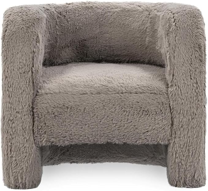 Pemberly Row Plush Faux Fur Polyester Accent Chair Dark Gray Upholstery Barrel Design Foam Cushion 32.5W x 32.5D x 28.5H Pre-Assembled Living Room or Decorative Space Seating