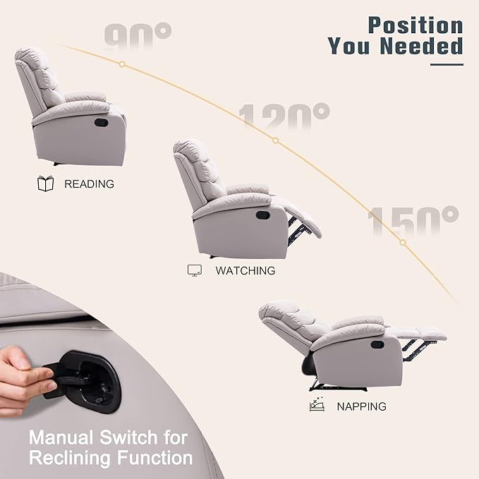 Manual Recliner Chairs for Adults Small Recliners for Small Spaces PU Leather Recliner Chair Single Sofa Living Room Chair for RV Beige