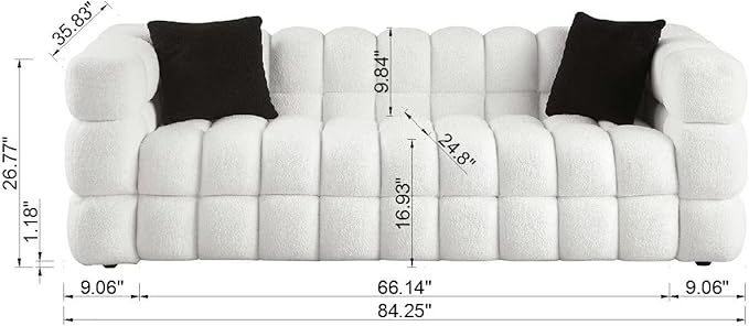 Comfy Marshmallow Loveseat Sofa3 Seater Boucle Cloud Couch with 2 Pillows Upholstered Love Seat with Throw Pillows Modern Living Sofa or Office Waiting Room (White)
