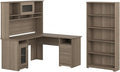 Bush Home Cabot 60W L Shaped Computer Desk with Hutch and 5 Shelf Bookcase in Ash Gray