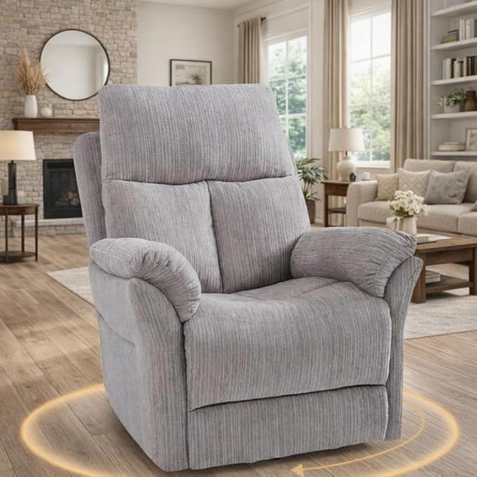 Oversized Rocker Recliner Chair Manual Swivel Rocking Recliners with Adjustable Backrest Footrest for Adults 360° Swivel Lazy Boy Recliner Chairs for Living Room Reading Bedroom Beige