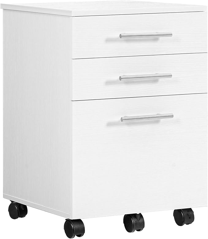 HOOBRO 3-Drawer File Cabinet Wooden Under Desk Filing Cabinet fits A4/Letter Size for Home Office Small Rolling Storage Drawer Chest Printer Stand with Drawers White WW02WJ01G1