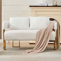 Teddy Fabric Accent Chair Modern Side Chair with Gold Metal Legs 51 Inch Wide Upholstered Loveseat for Living Room Dressing Area Office (White+Gold)