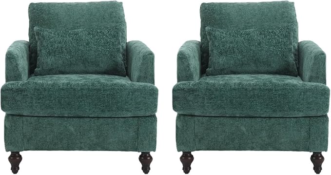 Upholstered Living Room Chair Chenille Accent Chair Single Sofa with Cushion &amp Solid Wood Frame Mid Century Modern Armchair for Bedroom Office