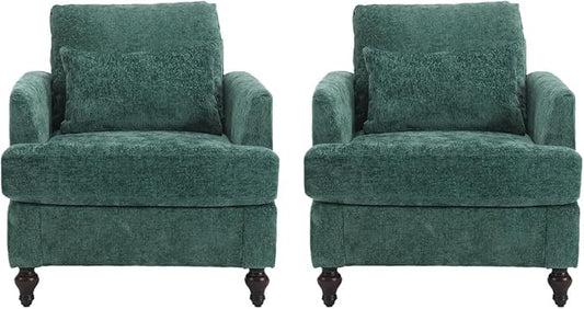 Upholstered Living Room Chair Chenille Accent Chair Single Sofa with Cushion &amp Solid Wood Frame Mid Century Modern Armchair for Bedroom Office