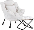 Lazy Chair with Ottoman Modern Accent Leisure Sofa Chair with Footrest Stool &amp Throw Pillow Modern Lounge Chair with Armrests for Living Room Beige