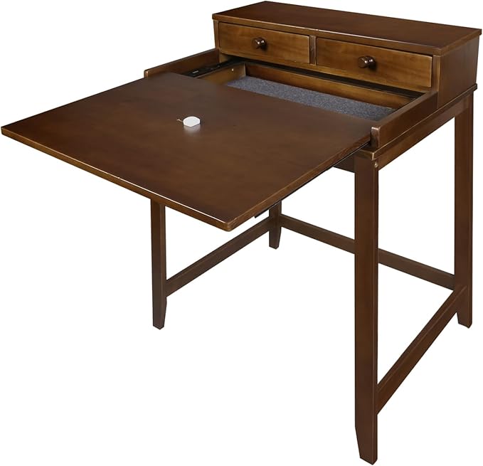 Medieval Majesty Office Computer Desk in Truffle Brown Finish with Hutch Pull-Out Tray and Concealed Storage Compartment 22 x 28 x 35 Solid Pine Wood