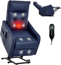 Small Power Lift Chair Recliner for Elderly Petite Power Recliner Chair with Massage and Heat | USB | High Back | Push Button | Side Pockets Liviing Room Easy Assembly (PU Leather Dark Blue)