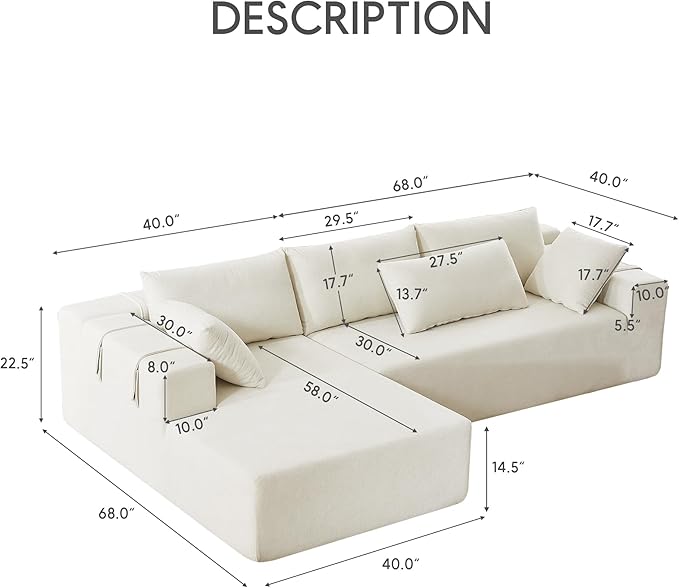 Yoglad Modern L-Shape Modular Upholstered Sofa with Versatile Configuration Comfortable Deep Seat and 6 Pillows for Living Room or Office (Face The Left Chenille Lvory Sofa)