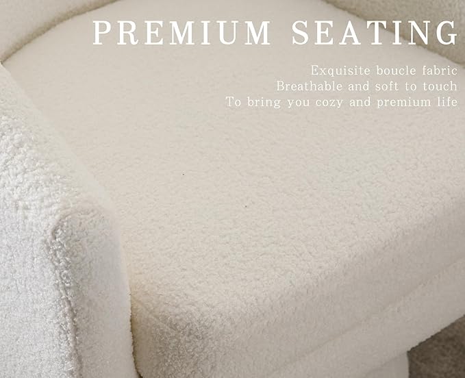 Boucle Swivel Accent Chairs Set of 2 White Barrel Arm Chair Round Cozy Upholstered Modern Sherpa Fabric Single Sofa Chair for Living Room/Bedroom/Reading