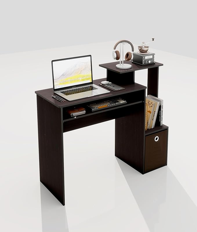 Small Computer Desk for Bedroom Home Office Desk with Drawers Storage Shelves for Living Room Study Bedroom Dark Walnut/Brown