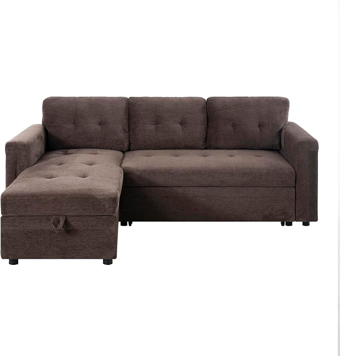 Naomi Home L-Shaped Sectional Sleeper Sofa with USB Ports - Convertible Pull-Out Bed Ample Storage Timeless Design Durable Construction Espresso/Microfiber