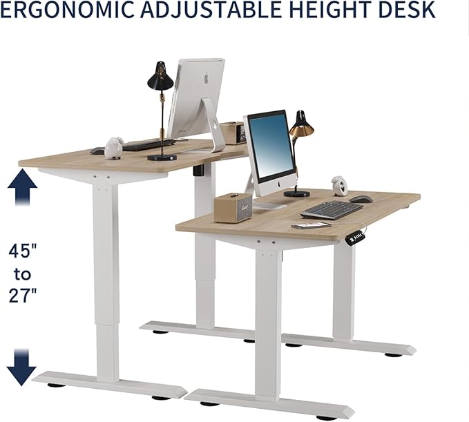 Anwick 2026 New 55 Electric Standing Desk Office Table &amp Sit Stand Up with Adjustable Height Rising Desks for Home Office USB LED 4 Programmable Memory Buttons (Oak)
