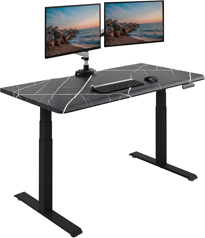 Vari ComfortEdge 60x30 Inch Adjustable Electric Standing Desk – Limited Edition Sit Stand VariDesk with Memory Presets &amp Sloped Front Edge + Tool-Free Assembly (Black Marble/Black Legs)