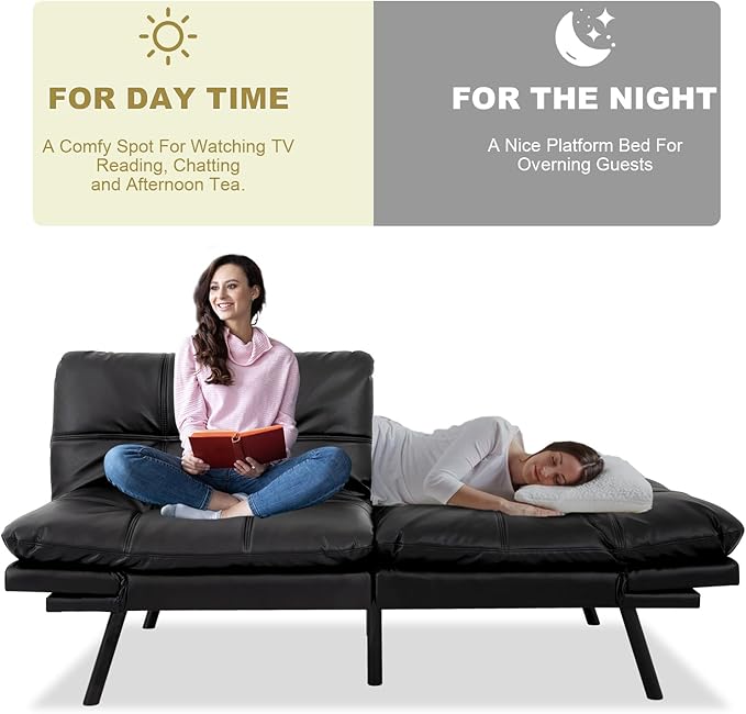 MUUEGM Convertible Futon Sofa Bed Memory Foam Futons Couch Bed 71 Adjustable Backrests and Armrests Sleeper Sofa Modern Love Seat Couch Bed for Living Room Small Space Office Matte Black