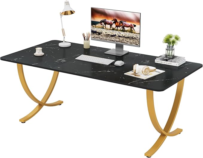 Tribesigns Executive Desk 63” W x 31.5” D Large Office Desk Modern Computer Desk Conference Table Meeting Room Table Business Furniture for Home Office Black and Gold