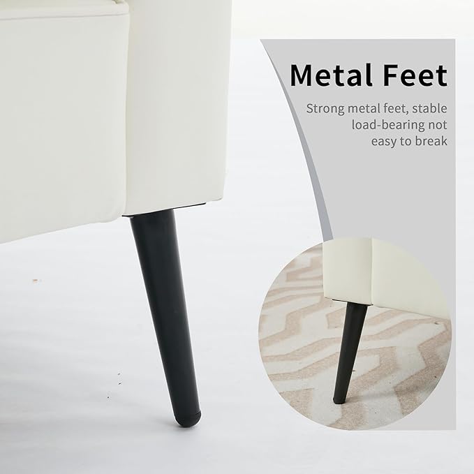 Modern Faux Leather Chair Set of 2 Oversized Arm Chair for Living Room Mid-Century Accent Sofa for Bedroom Comfy Upholstered Single Sofa Readingchair for Waiting Room and conference roomCream
