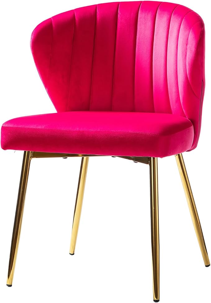 HULALA HOME Velvet Dining Chair Cute Armless Accent Chair Living Room Chair with Golden Legs Mid Century Modern Upholstered Side Chair for Kitchen Vanity Fuchsia