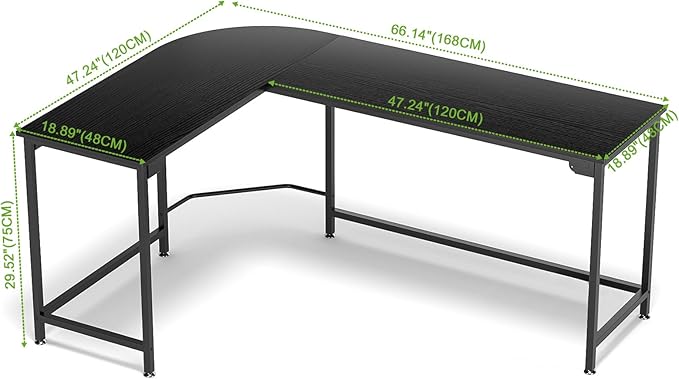 Teraves Modern L Shaped Gaming Desk 66'' Corner Computer Desk for Home Office Gaming Table Study Writing Workstation for Small Space Easy to Assemble