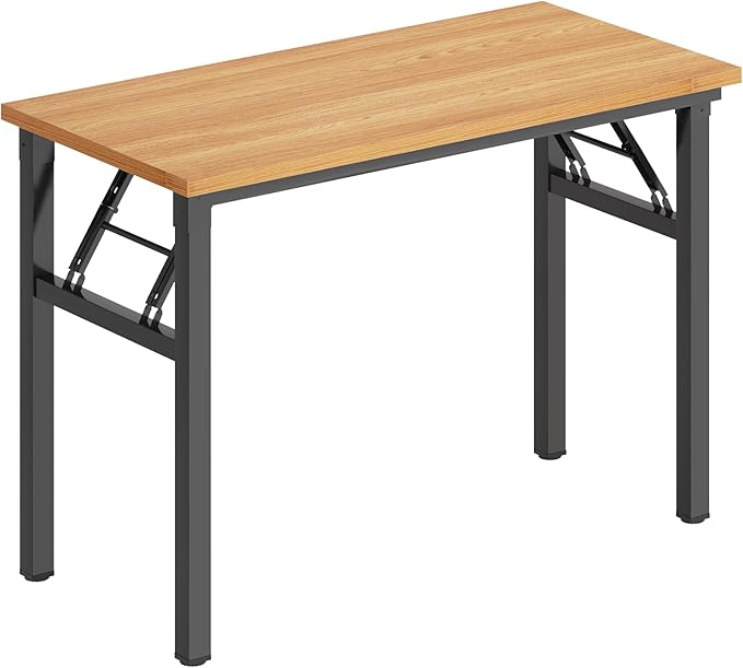 DlandHome Folding Desk Table 31.5x15.7inch Small Desk Computer Desk No Install Needed Folding Workstation Table for Home Office DCAND-AC5-8040-TeakB
