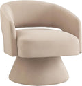 Modern Swivel Barrel Chair Upholstered Velvet Round Accent Chairs360 Degree Comfy Swivel Chair with Open Backrest Single Chair Armchair for Living Room Bedroom HomerestTaupe (Beige)