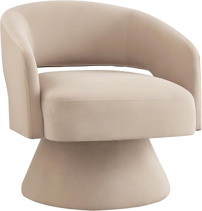 Modern Swivel Barrel Chair Upholstered Velvet Round Accent Chairs360 Degree Comfy Swivel Chair with Open Backrest Single Chair Armchair for Living Room BedroomTaupe (Beige)