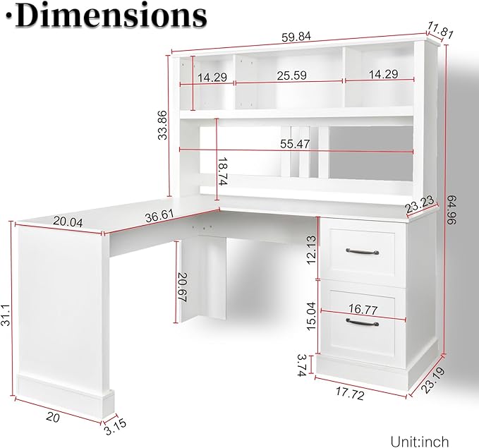 JOYSOURCE Executive L Shaped Desk Home Office Desk with File Drawer &amp Open Storage Shelves Computer Corner Desk with Hutch and Drawer Workstation for Office Home White