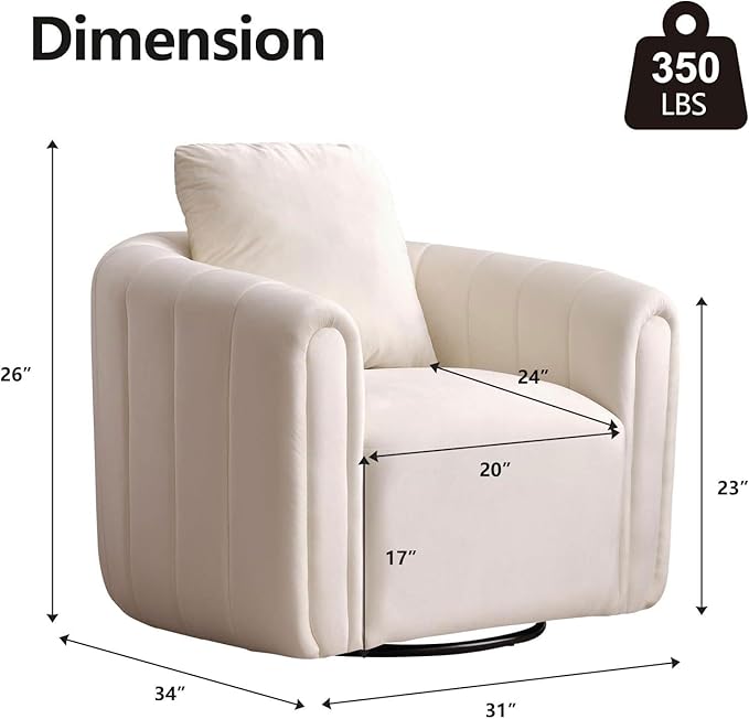CANMOV Swivel Accent Chair Set of 2360-degree Swivel Barrel Chair with Curve Backrest Comfy Velvet Pumpkin-Shaped Round Armchair Modern Single Sofa for Living RoomBedroomWaiting RoomWhite