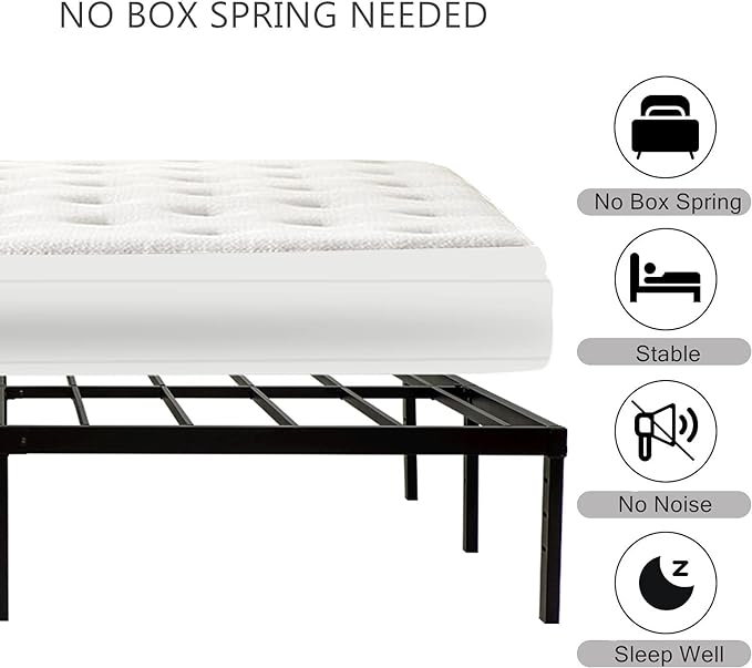 Full Size Bed Frame 18 inch Tall 3500lbs Heavy Duty Metal Platform with Steel Slats Support No Box Spring Needed 18-inch Bedframe with Ample Storage Sturdy and Noise-Free Black