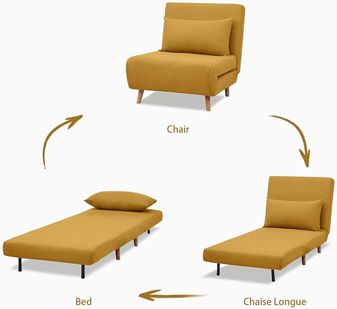 Convertible Sleeper Chair 3 in 1 Folding Single Chair Sleep Turns into Bed Sofa Bed for Adults Foldable Twin Chaise Lounge for Living Room Bedroom Sturdy Wood Frame and Easy Assembly