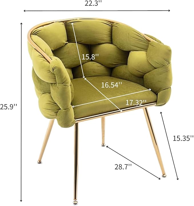 Polibi Modern Velvet Accent ChairDining Chair Single Sofa Chair Leisure Lounge Chairs with Golden Metal Frame LegsLiving Room Furniture1PCS Olive Green