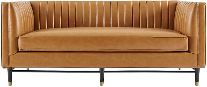 Modway Devote Channel Tufted Vegan Leather Loveseat in Tan