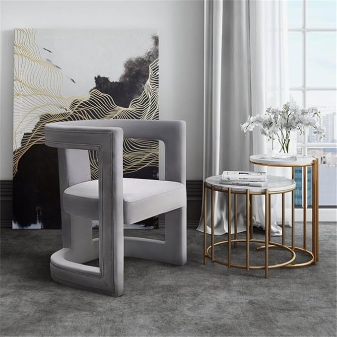 Pemberly Row Modern Gray Velvet Accent Chair 31 H x 26 W x 23.4 D Birch Frame Sculpted Design Handmade Living Room Seating Sumptuous Upholstery Contemporary Style for Home Decor
